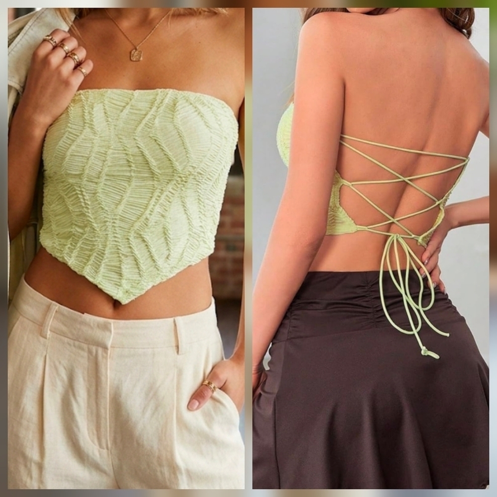 NWT Soly Hux Mint Green Textured Lace-Up Bandeau Top